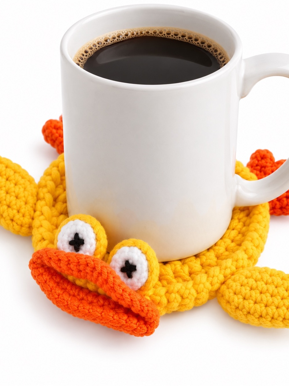 Cute Crochet Duck Mug Coaster Funny Yellow Animal Cup Holder Kitchen Desk Decor